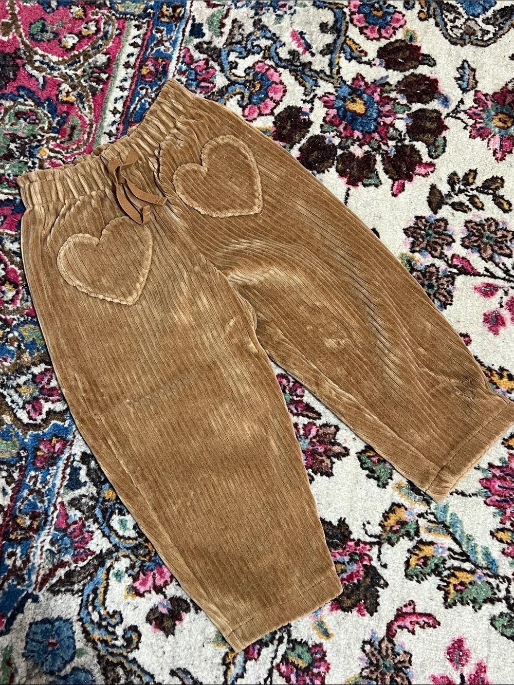 Zara Tan Corduroy Pants with Heart Pockets